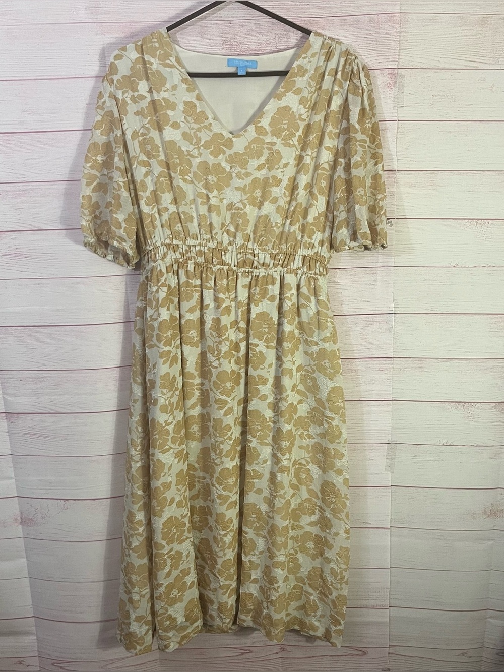 Draper James RSVP Floral Smock Waist Short Puff Sleeves Dress Size Large